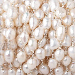 7x6.5-9x7mm Cream Baroque Pearls on .925 Silver Chain (ONLINE ORDER ONLY)