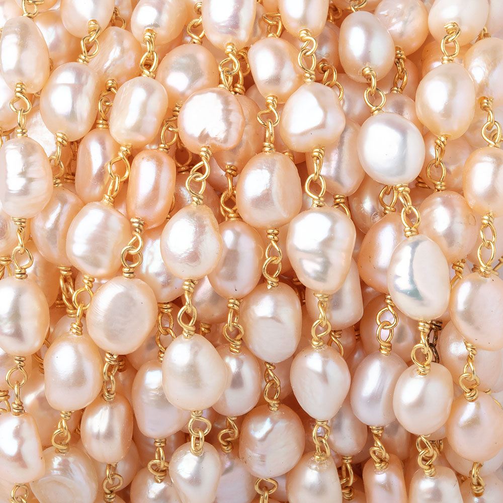 7x6.5-9x7mm Peach Baroque Pearls on Vermeil Chain (ONLINE ORDER ONLY)