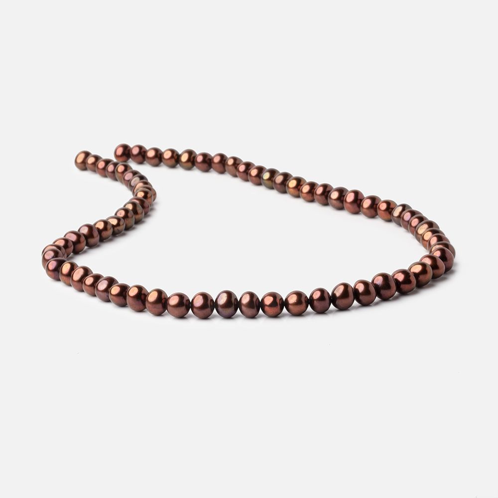 7x6mm Chocolate Brown Side Drilled Off Round Freshwater Pearls 15.5 inch 68 pieces (ONLINE ORDER ONLY)