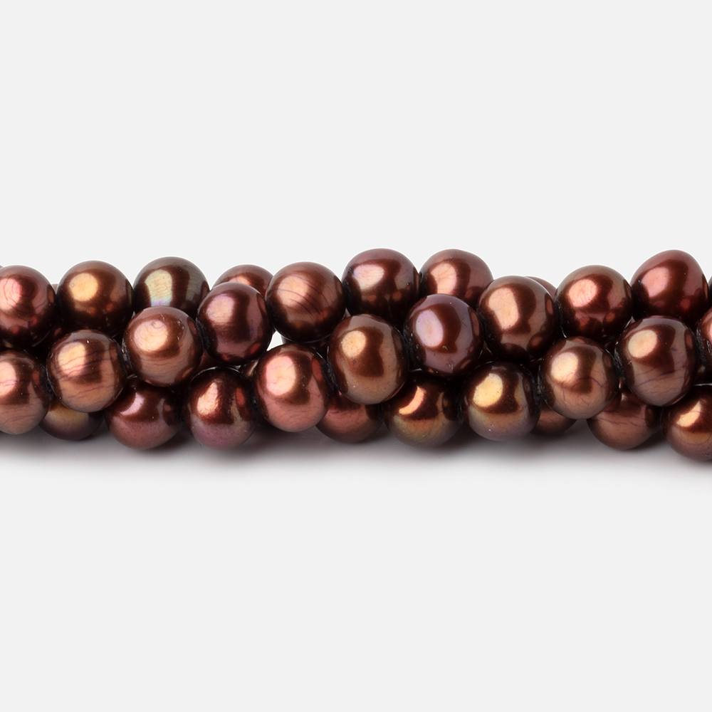 7x6mm Chocolate Brown Side Drilled Off Round Freshwater Pearls 15.5 inch 68 pieces (ONLINE ORDER ONLY)