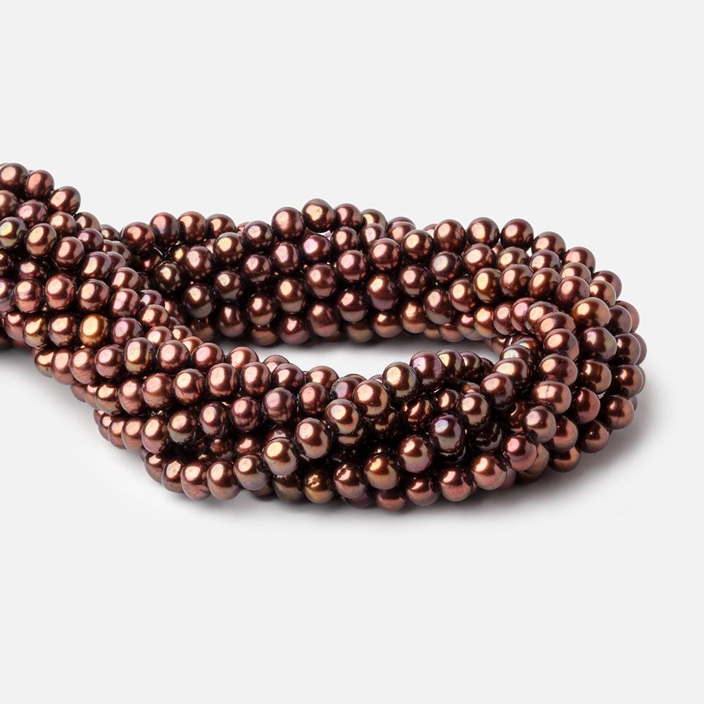 7x6mm Chocolate Brown Side Drilled Off Round Freshwater Pearls 15.5 inch 68 pieces (ONLINE ORDER ONLY)