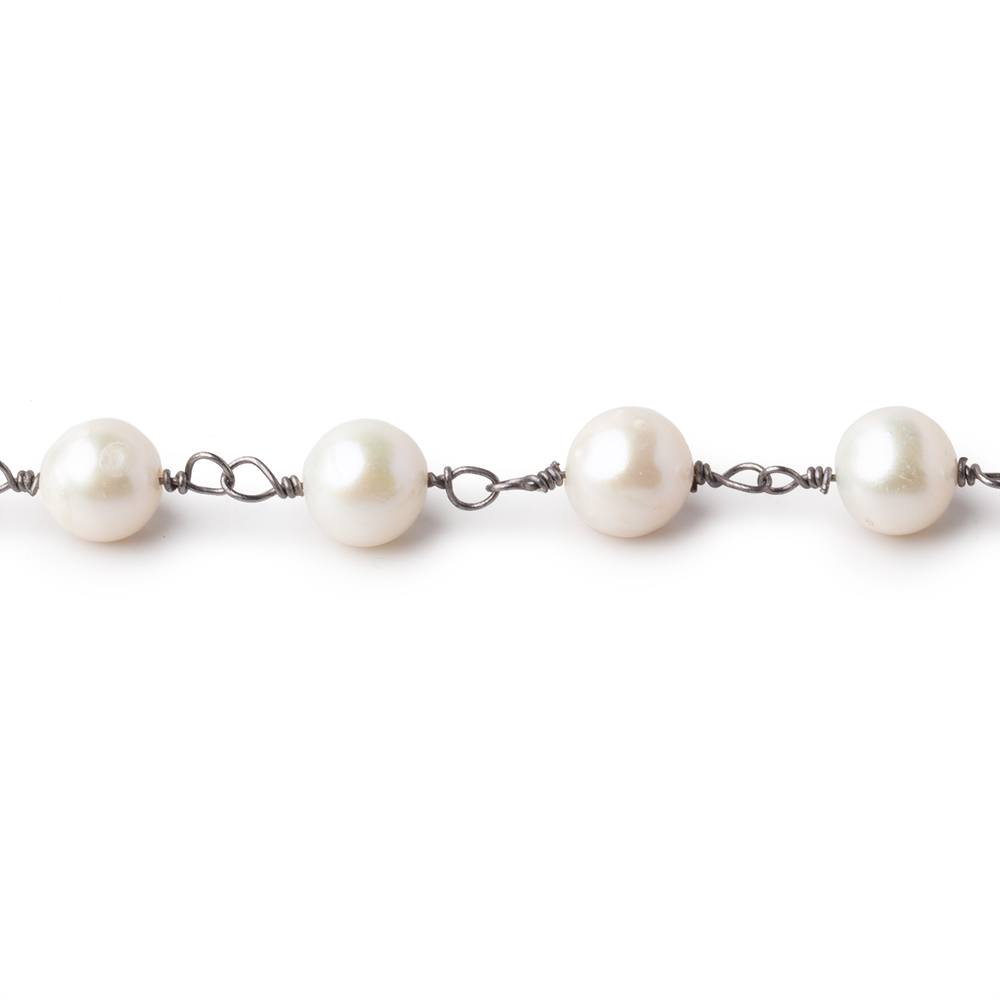 7x6mm Cream Off Round Pearl Black Gold .925 Silver Chain (ONLINE ORDER ONLY)