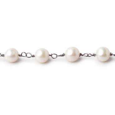 7x6mm Cream Off Round Pearl Black Gold .925 Silver Chain (ONLINE ORDER ONLY)
