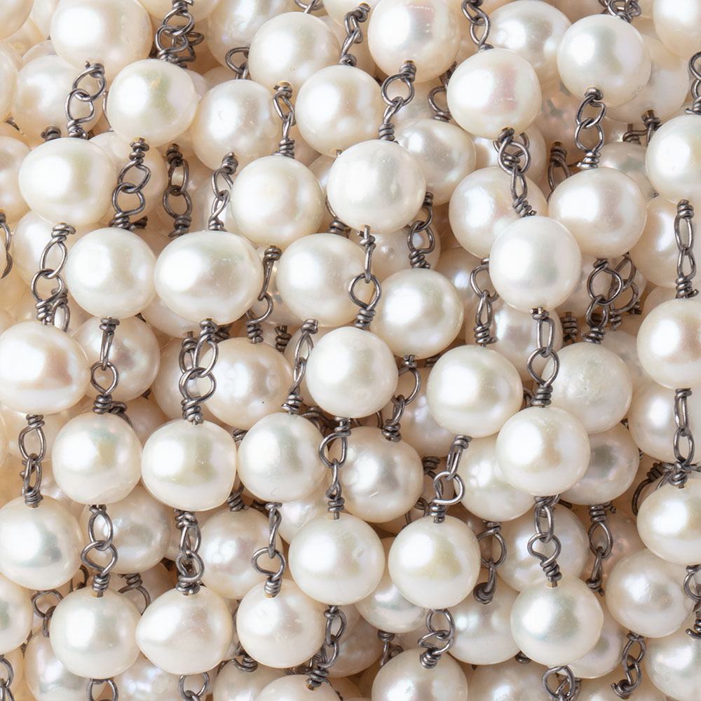 7x6mm Cream Off Round Pearl Black Gold .925 Silver Chain (ONLINE ORDER ONLY)