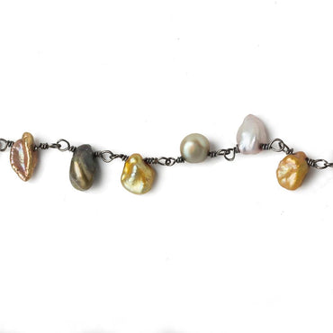 7x6mm Multi Color Top Drill Keshi Pearl Black Gold .925 Silver Chain (ONLINE ORDER ONLY)
