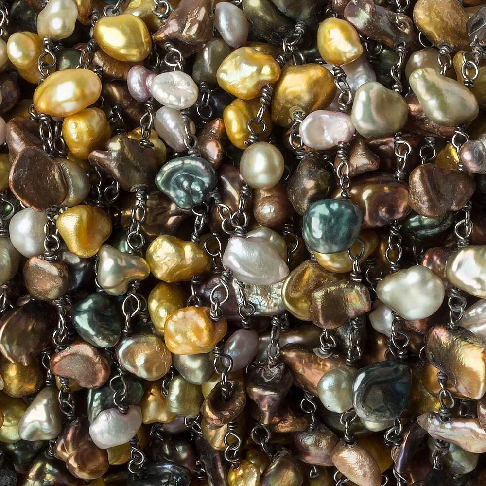 7x6mm Multi Color Top Drill Keshi Pearl Black Gold .925 Silver Chain (ONLINE ORDER ONLY)