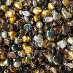 7x6mm Multi Color Top Drill Keshi Pearl Black Gold .925 Silver Chain (ONLINE ORDER ONLY)