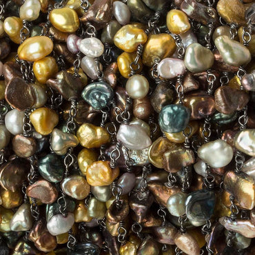 7x6mm Multi Color Top Drill Keshi Pearl Black Gold .925 Silver Chain (ONLINE ORDER ONLY)