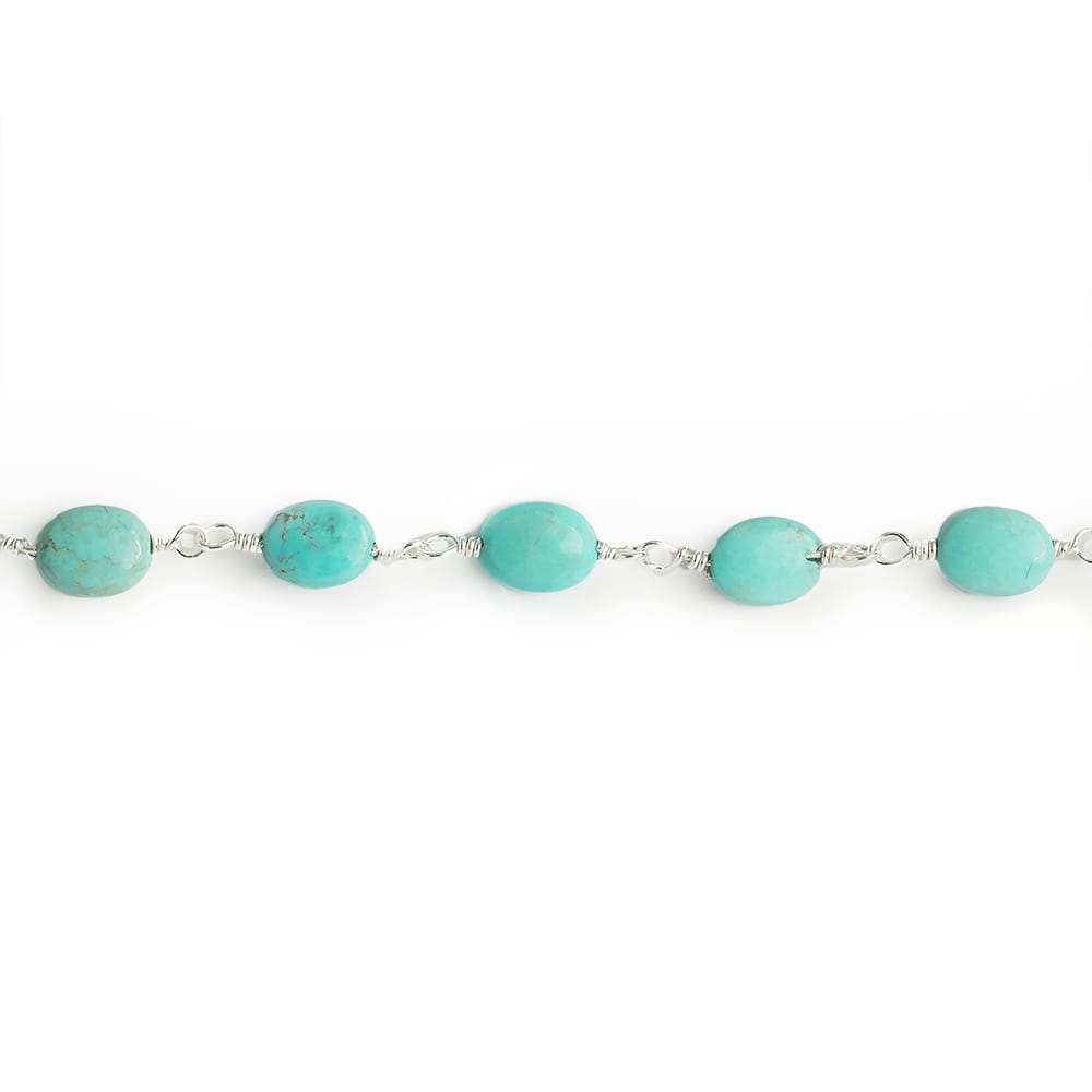 7x6mm Turquoise plain oval Silver Chain by the foot 22 pieces (ONLINE ORDER ONLY)