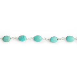 7x6mm Turquoise plain oval Silver Chain by the foot 22 pieces (ONLINE ORDER ONLY)
