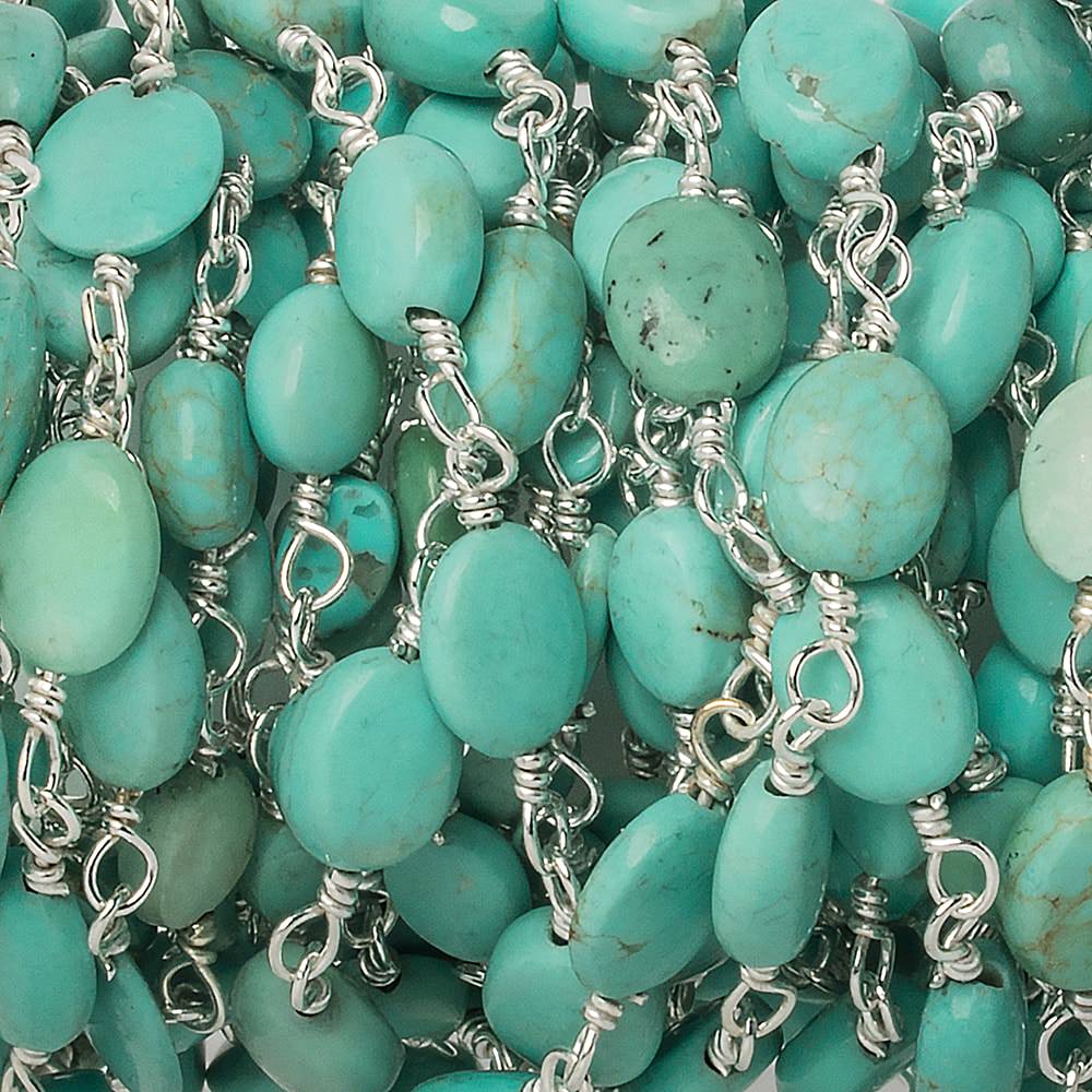7x6mm Turquoise plain oval Silver Chain by the foot 22 pieces (ONLINE ORDER ONLY)