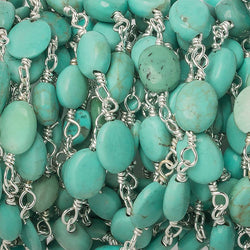 7x6mm Turquoise plain oval Silver Chain by the foot 22 pieces (ONLINE ORDER ONLY)