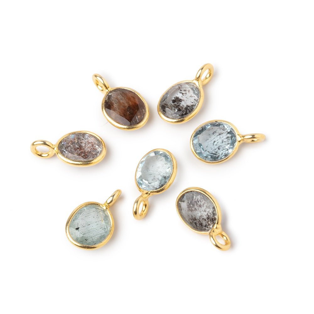 7x6mm Vermeil Bezel Moss Aquamarine Rose Cut Oval Pendant 1 piece (ONLINE ORDER ONLY)