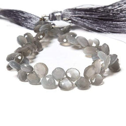 7x7-10x10mm Platinum Grey Moonstone faceted heart briolette 8 inch 50 Beads (ONLINE ORDER ONLY)