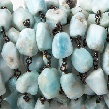7x7-10x7mm Larimar faceted nugget Oxidized .925 Silver Chain by the foot 23 pcs (ONLINE ORDER ONLY)