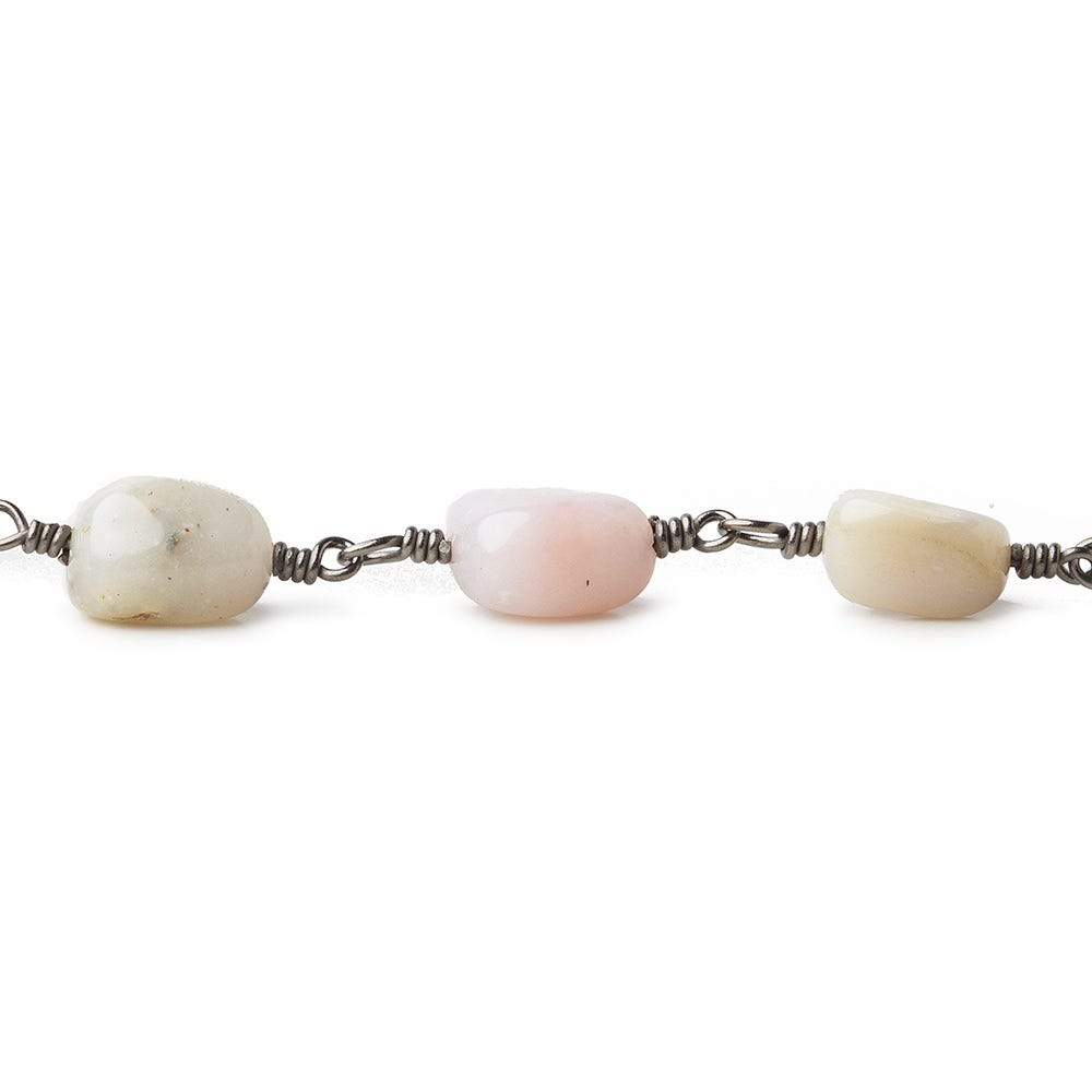 7x7-11x7mm Pink Peruvian Opal plain nuggets Black Gold plated Chain by the foot (ONLINE ORDER ONLY)