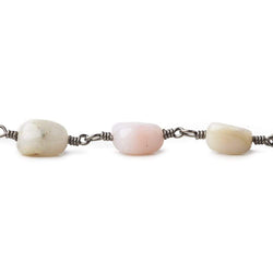7x7-11x7mm Pink Peruvian Opal plain nuggets Black Gold plated Chain by the foot (ONLINE ORDER ONLY)