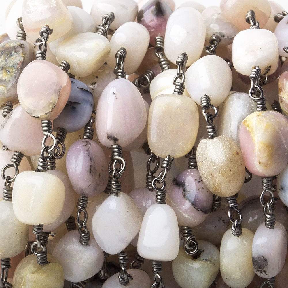 7x7-11x7mm Pink Peruvian Opal plain nuggets Black Gold plated Chain by the foot (ONLINE ORDER ONLY)
