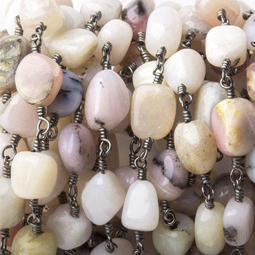 7x7-11x7mm Pink Peruvian Opal plain nuggets Black Gold plated Chain by the foot (ONLINE ORDER ONLY)