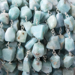 7x7-12x8mm Larimar faceted nugget .925 Silver Chain by the foot (ONLINE ORDER ONLY)