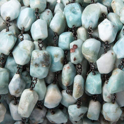 7x7-12x8mm Larimar faceted nugget Oxidized .925 Silver Chain by the foot 22 pieces (ONLINE ORDER ONLY)