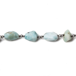 7x7-12x8mm Larimar faceted nugget Oxidized .925 Silver Chain by the foot 22 pieces (ONLINE ORDER ONLY)