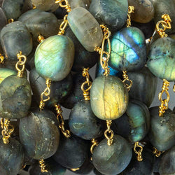 7x7-14x10mm Matte Labradorite plain nugget Gold plated Chain by the foot 17 beads per (ONLINE ORDER ONLY)