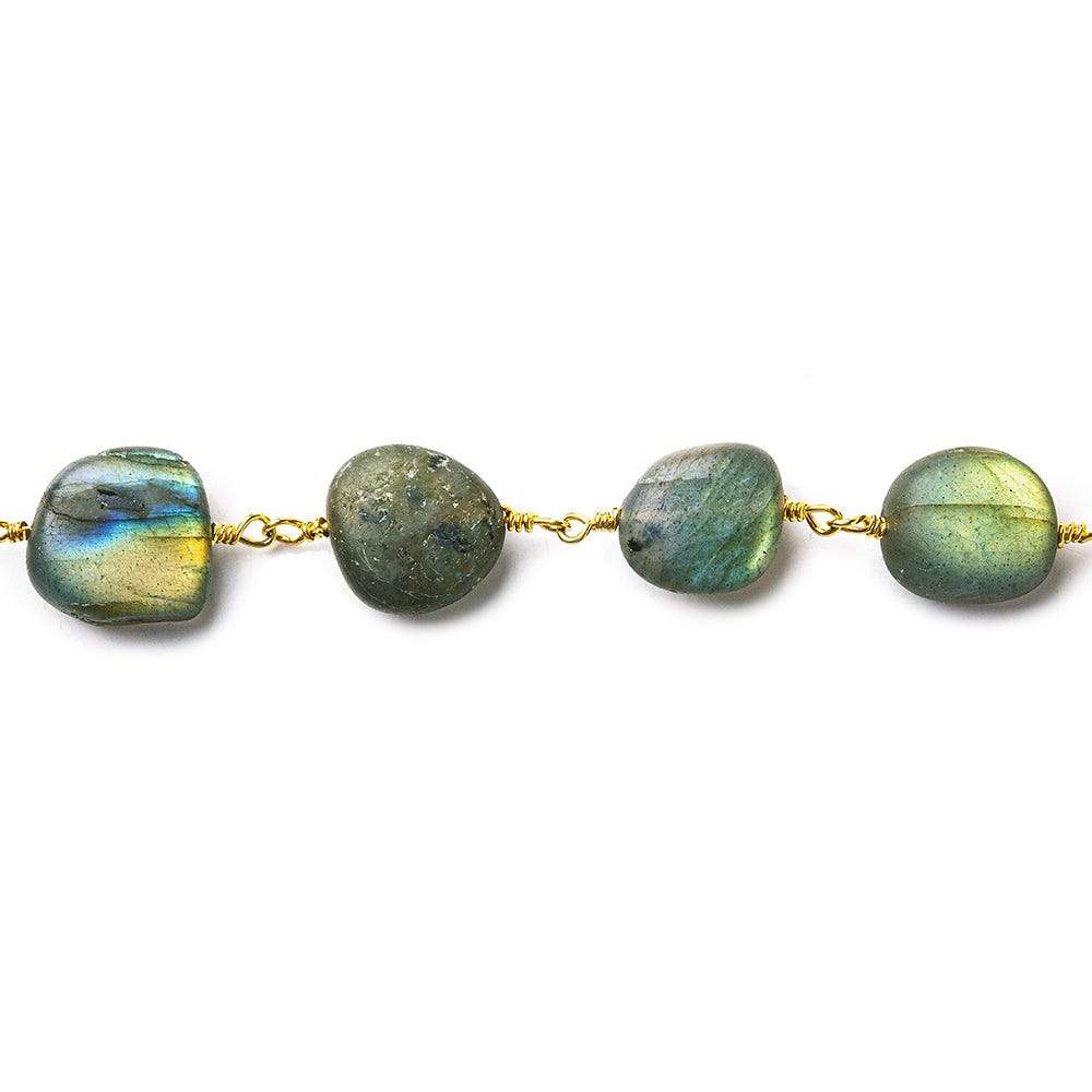 7x7-14x10mm Matte Labradorite plain nugget Gold plated Chain by the foot 17 beads per (ONLINE ORDER ONLY)