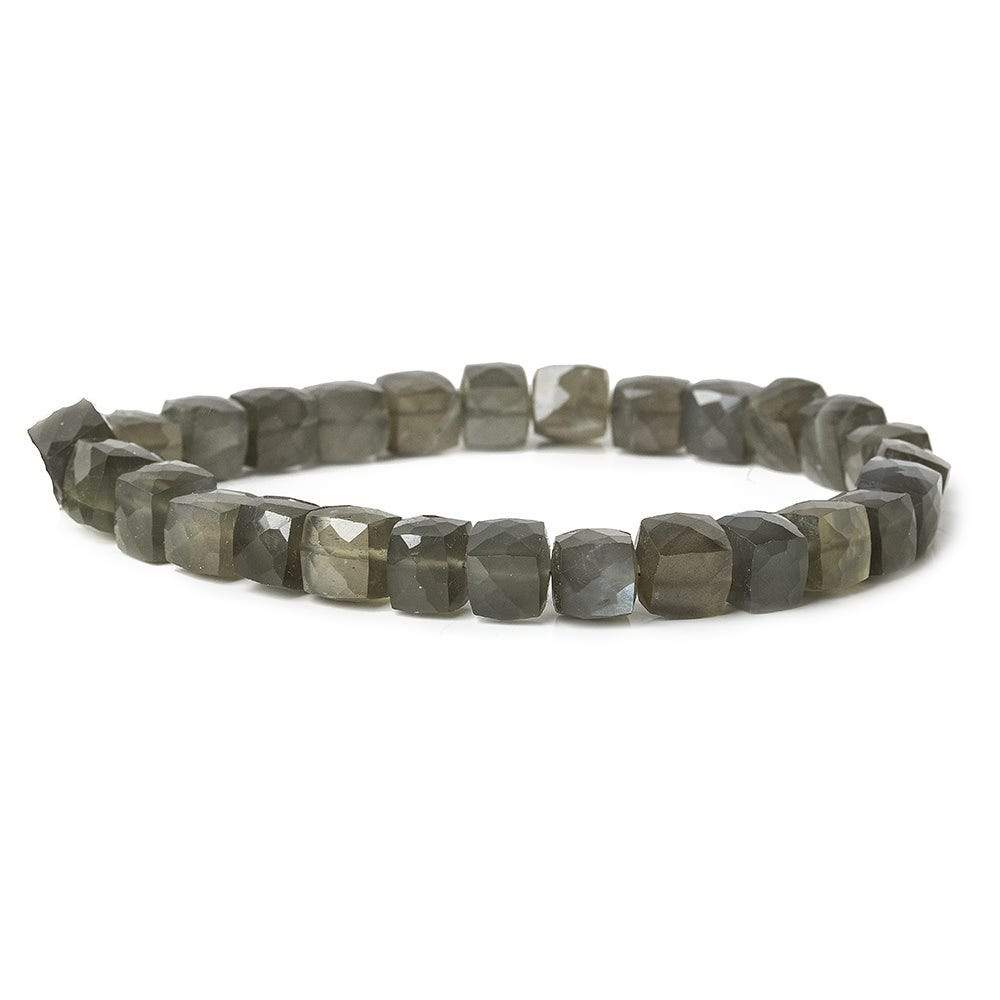 7mm Platinum Grey Moonstone faceted cubes 8 inch 27 beads AA (ONLINE ORDER ONLY)