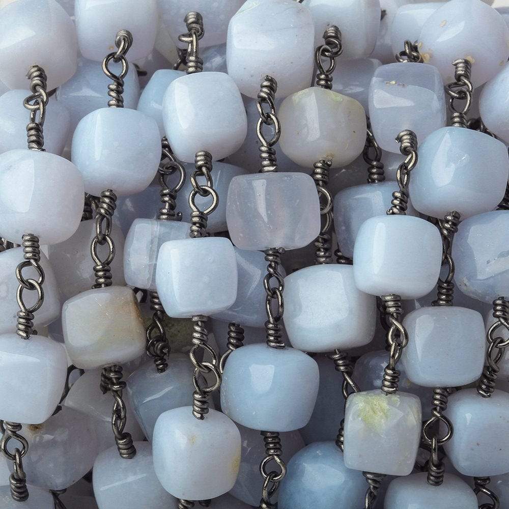 7- 7.5mm Turkish Blue Chalcedony plain cube Black Gold plated Chain by the foot (ONLINE ORDER ONLY)