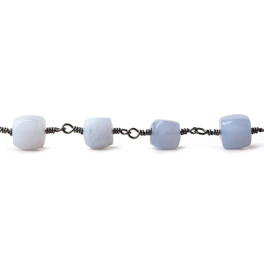 7- 7.5mm Turkish Blue Chalcedony plain cube Black Gold plated Chain by the foot (ONLINE ORDER ONLY)