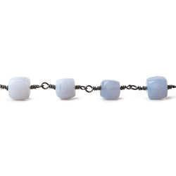 7- 7.5mm Turkish Blue Chalcedony plain cube Black Gold plated Chain by the foot (ONLINE ORDER ONLY)