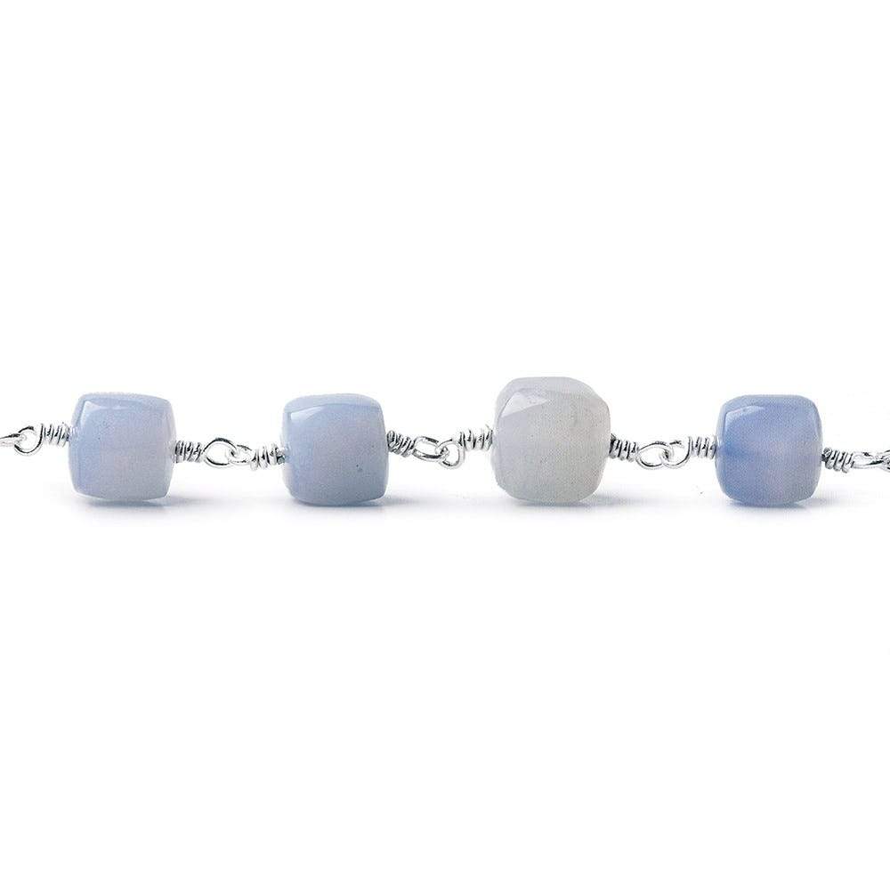7x7-8.5x8.5mm Turkish Blue Chalcedony plain cube Silver plated Chain by the foot (ONLINE ORDER ONLY)