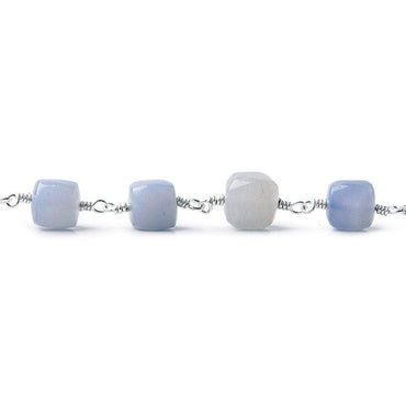 7x7-8.5x8.5mm Turkish Blue Chalcedony plain cube Silver plated Chain by the foot (ONLINE ORDER ONLY)