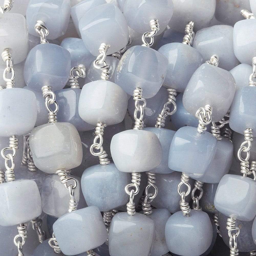 7x7-8.5x8.5mm Turkish Blue Chalcedony plain cube Silver plated Chain by the foot (ONLINE ORDER ONLY)