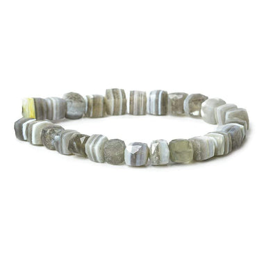 7x7-8x8mm Banded Agate faceted cubes 8 inch 26 beads A (ONLINE ORDER ONLY)
