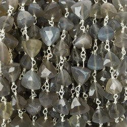 6x6mm-7.5x7.5mm Platinum Moonstone triangle .925 Silver Chain by the foot 25 beads (ONLINE ORDER ONLY)