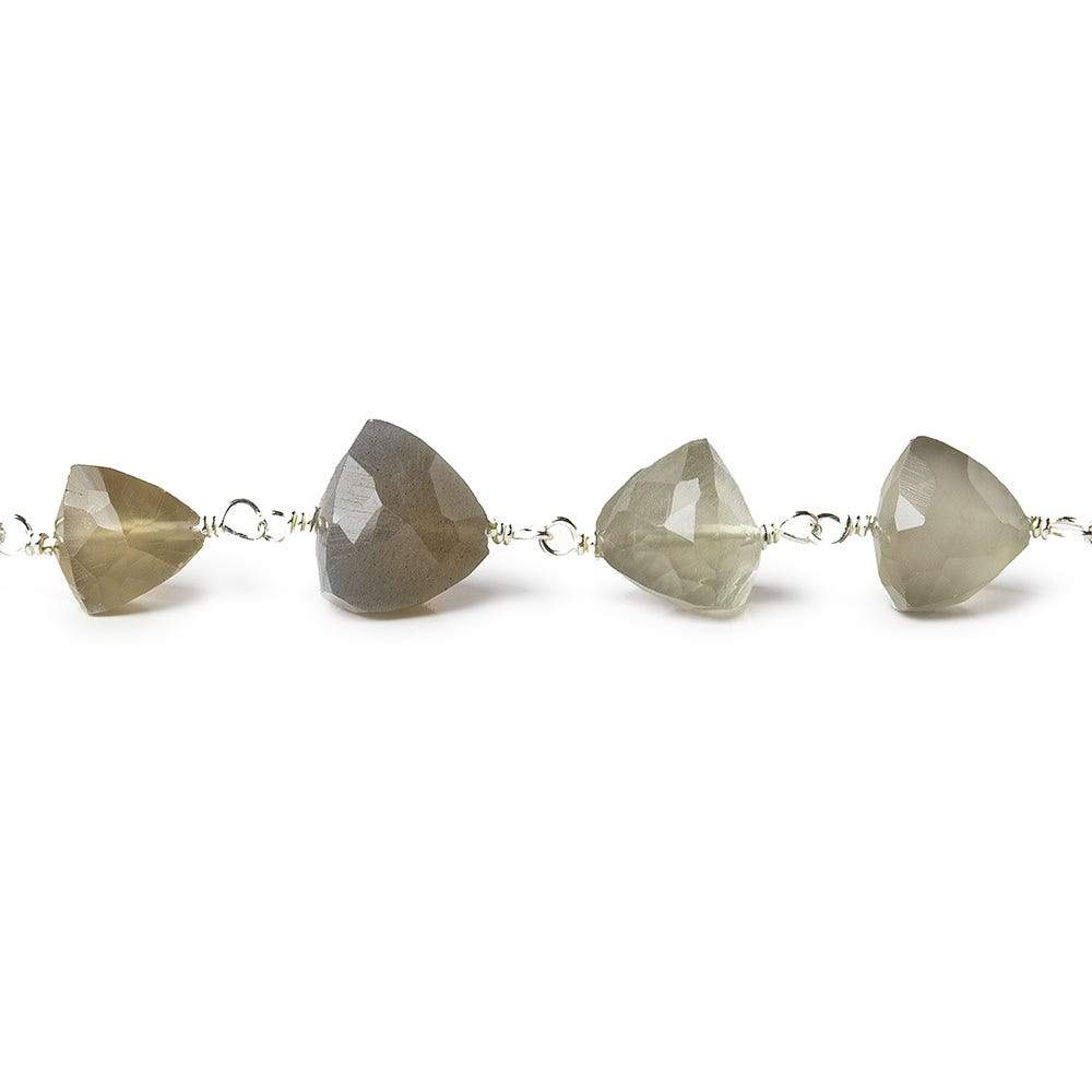 6x6mm-7.5x7.5mm Platinum Moonstone triangle .925 Silver Chain by the foot 25 beads (ONLINE ORDER ONLY)