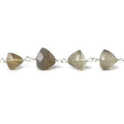 6x6mm-7.5x7.5mm Platinum Moonstone triangle .925 Silver Chain by the foot 25 beads (ONLINE ORDER ONLY)