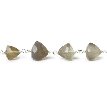 6x6mm-7.5x7.5mm Platinum Moonstone triangle .925 Silver Chain by the foot 25 beads (ONLINE ORDER ONLY)