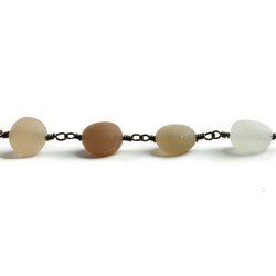 7x7-9x7mm Matte Multi Color Moonstone nugget Black Gold plated Chain by the foot with approximately 21 pcs (ONLINE ORDER ONLY)
