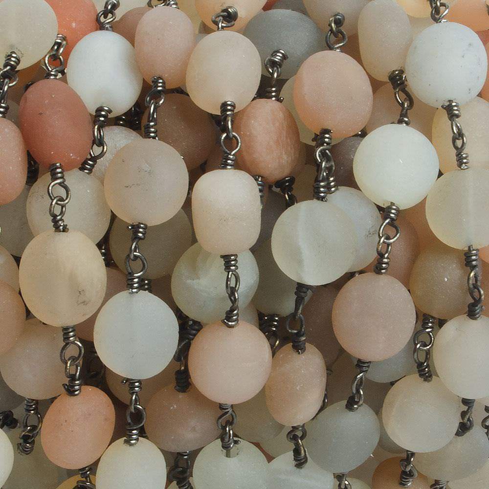 7x7-9x7mm Matte Multi Color Moonstone nugget Black Gold plated Chain by the foot with approximately 21 pcs (ONLINE ORDER ONLY)