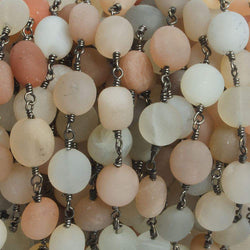 7x7-9x7mm Matte Multi Color Moonstone nugget Black Gold plated Chain by the foot with approximately 21 pcs (ONLINE ORDER ONLY)