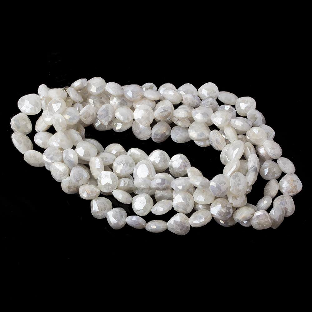 7x7-9x9mm Mystic Pearly White Quartz faceted hearts 16 inch 55 pieces (ONLINE ORDER ONLY)