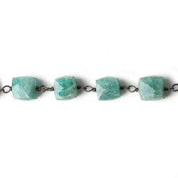 7mm Amazonite faceted cube Black Gold plated .925 Silver Chain by the foot (ONLINE ORDER ONLY)