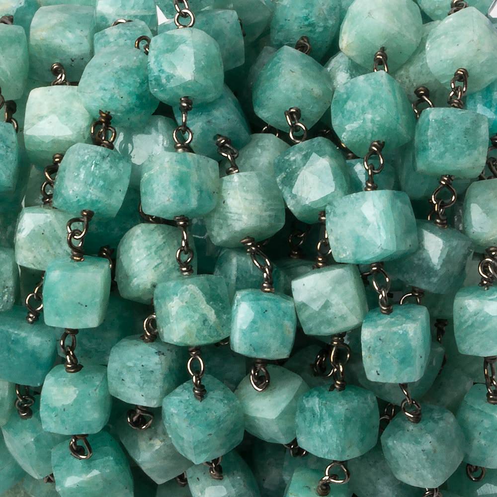 7mm Amazonite faceted cube Black Gold plated .925 Silver Chain by the foot (ONLINE ORDER ONLY)