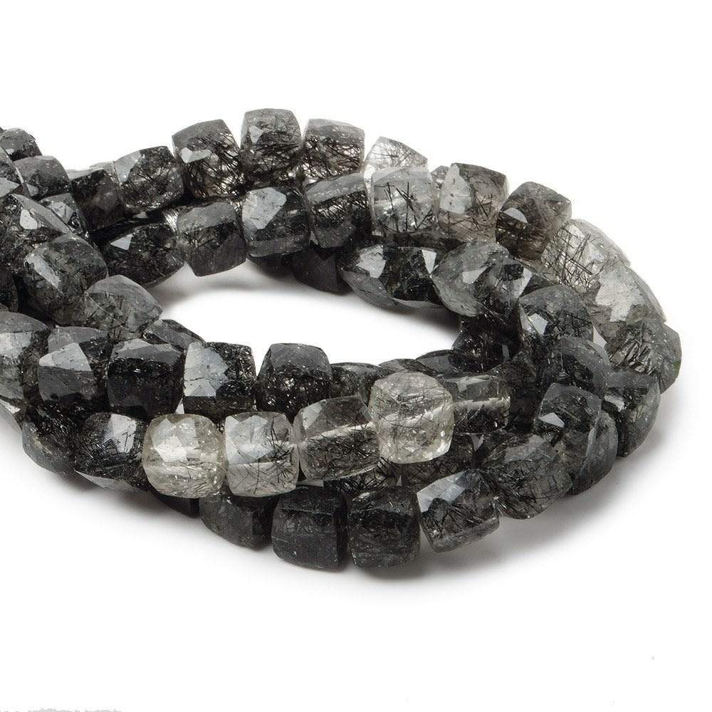 7x7mm Black Tourmalinated Quartz Beads Faceted Cube 8 inch 27 pieces (ONLINE ORDER ONLY)