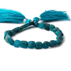 Matte Neon Blue Apatite straight drilled plain squares 7.5 inch 25 beads (ONLINE ORDER ONLY)