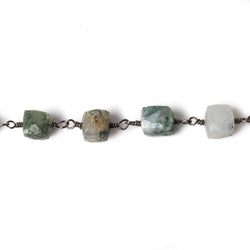 7x7mm Moss Agate faceted cube Black Gold plated .925 Silver Chain by the foot 22 pcs (ONLINE ORDER ONLY)