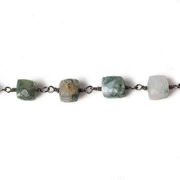 7x7mm Moss Agate faceted cube Black Gold plated .925 Silver Chain by the foot 22 pcs (ONLINE ORDER ONLY)